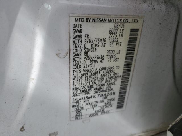 5N1AR18W45C784208 - 2005 NISSAN PATHFINDER LE WHITE photo 13