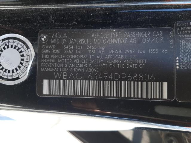 WBAGL63494DP68806 - 2004 BMW 745 I BLACK photo 12