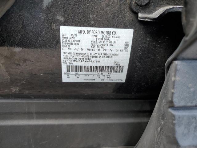 1FM5K8ABXNGB47547 - 2022 FORD EXPLORER POLICE INTERCEPTOR BLACK photo 12