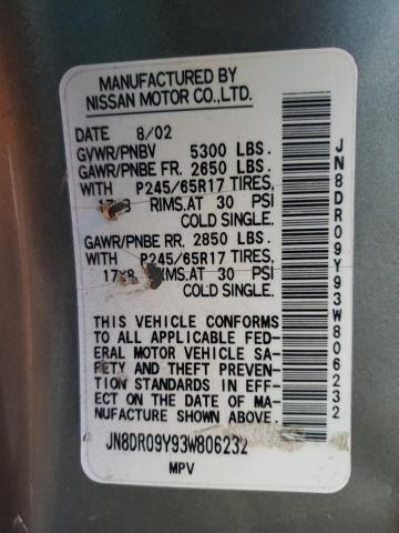 JN8DR09Y93W806232 - 2003 NISSAN PATHFINDER LE Сұр фото 10