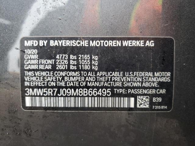 3MW5R7J09M8B66495 - 2021 BMW 330XI CHARCOAL photo 12