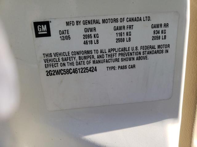 2G2WC58C461225424 - 2006 PONTIAC GRAND PRIX GXP WHITE photo 12