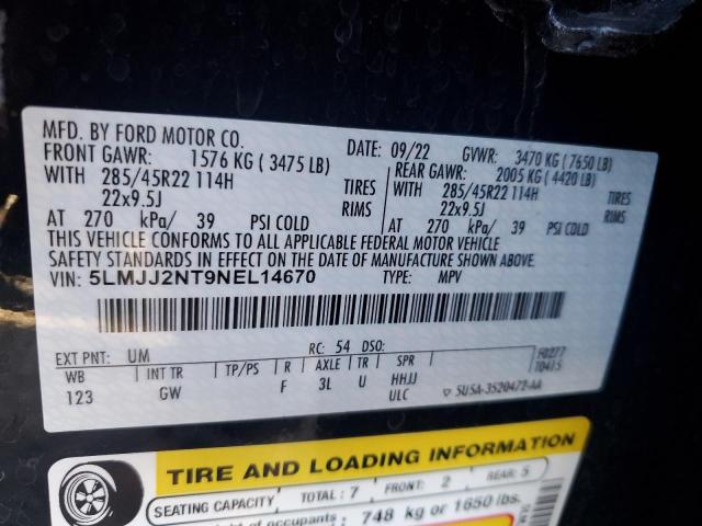 5LMJJ2NT9NEL14670 - 2022 LINCOLN NAVIGATOR შავი ფოტო 13