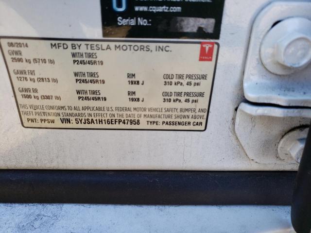 5YJSA1H16EFP47958 - 2014 TESLA MODEL S თეთრი ფოტო 12
