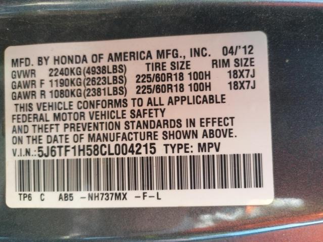 5J6TF1H58CL004215 - 2012 HONDA CROSSTOUR EXL GRAY photo 12