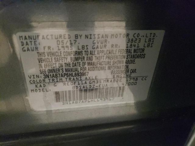 3N1AB7AP6HL693967 - 2017 NISSAN SENTRA S GRAY photo 12