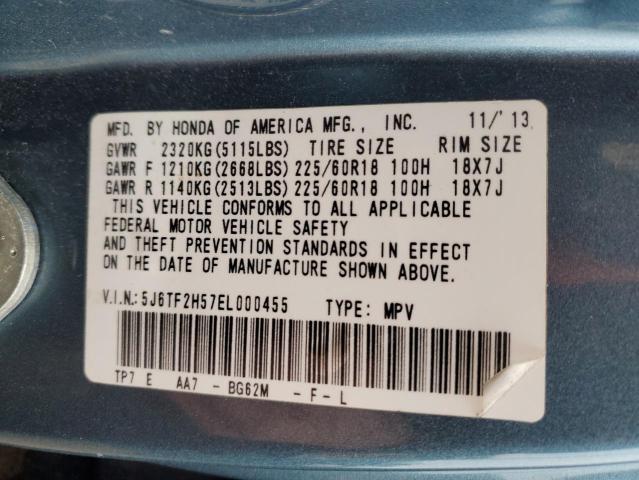 5J6TF2H57EL000455 - 2014 HONDA CROSSTOUR EXL ლურჯი ფოტო 13