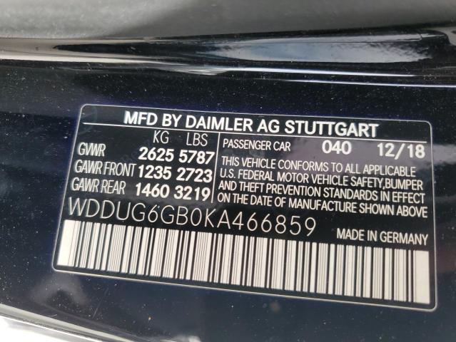 WDDUG6GB0KA466859 - 2019 MERCEDES-BENZ S 450 BLACK photo 12