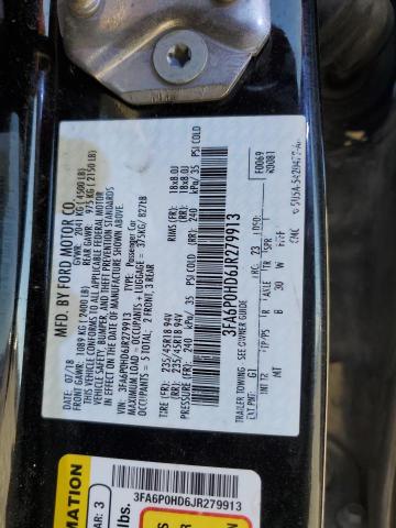 3FA6P0HD6JR279913 - 2018 FORD FUSION SE BLACK photo 12