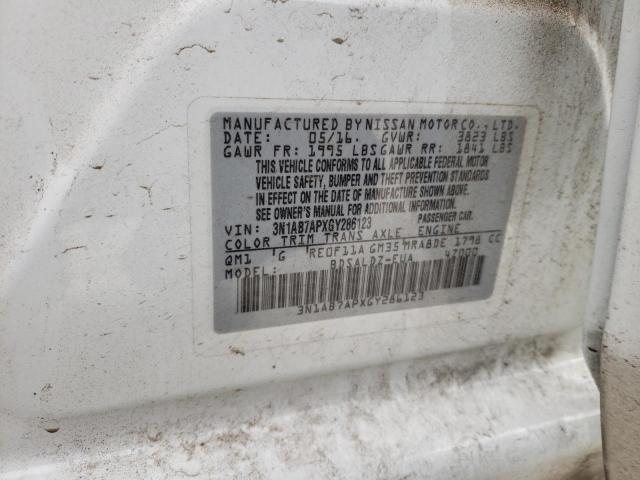 3N1AB7APXGY286123 - 2016 NISSAN SENTRA S WHITE photo 12