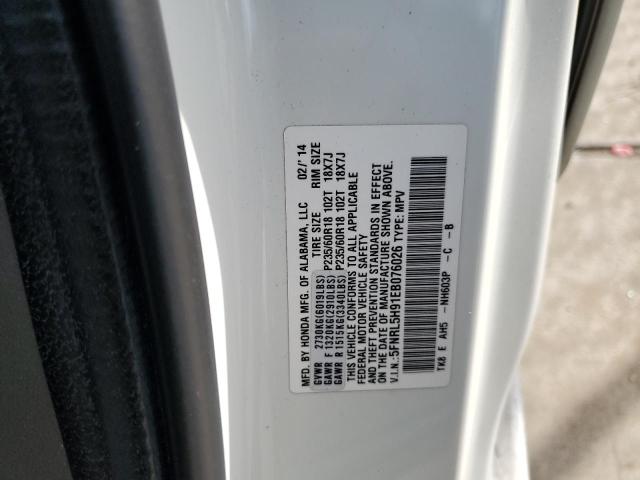 5FNRL5H91EB076026 - 2014 HONDA ODYSSEY TOURING WHITE photo 13