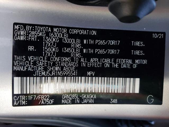 JTEMU5JR1N5995541 - 2022 TOYOTA 4RUNNER SR5/SR5 PREMIUM 银色 照片 14