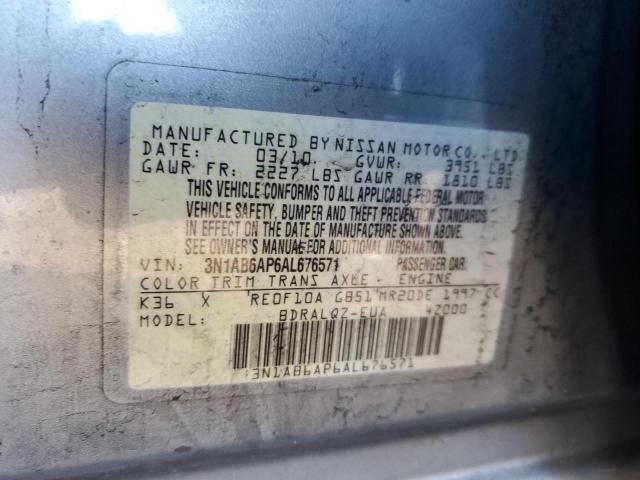 3N1AB6AP6AL676571 - 2010 NISSAN SENTRA 2.0 GRAY photo 12