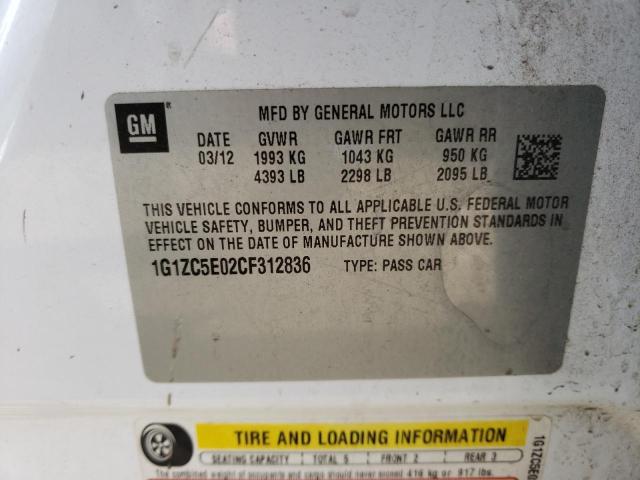 1G1ZC5E02CF312836 - 2012 CHEVROLET MALIBU 1LT 白色 照片 12