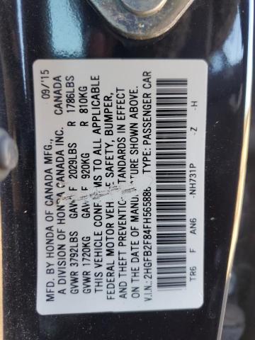 2HGFB2F84FH565886 - 2015 HONDA CIVIC EX BLACK photo 12