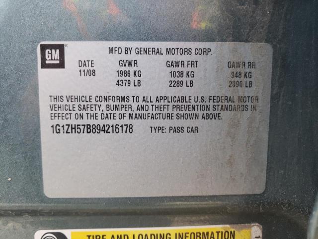 1G1ZH57B894216178 - 2009 CHEVROLET MALIBU 1LT TEAL photo 13