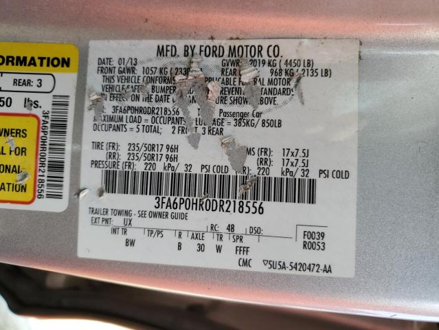 3FA6P0HR0DR218556 - 2013 FORD FUSION SE SILVER photo 12