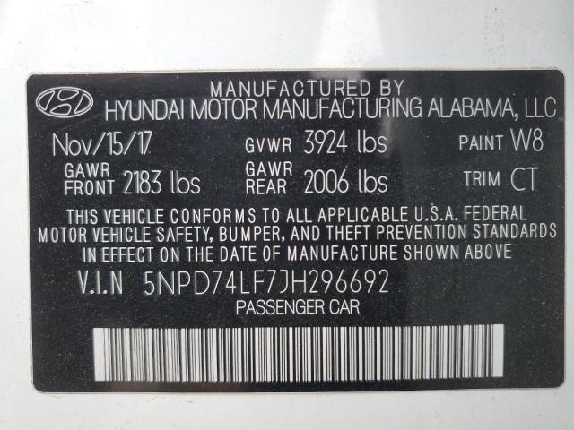 5NPD74LF7JH296692 - 2018 HYUNDAI ELANTRA SE WHITE photo 12