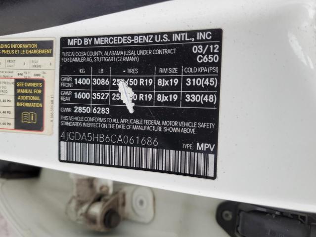 4JGDA5HB6CA061686 - 2012 MERCEDES-BENZ ML 350 4MATIC WHITE photo 13