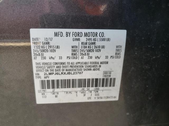 2LMPJ6LRXJBL23707 - 2018 LINCOLN MKX RESERVE Մոխրագույն լուսանկար 13