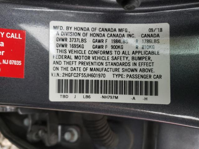 2HGFC2F55JH601970 - 2018 HONDA CIVIC LX GRAY photo 12