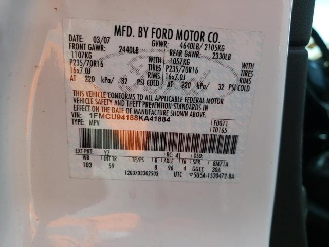 1FMCU94188KA41884 - 2008 FORD ESCAPE LIMITED WHITE photo 13