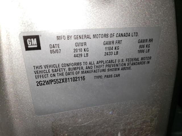2G2WP552X81102116 - 2008 PONTIAC GRAND PRIX 银色 照片 12