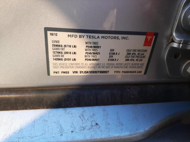 5YJSA1DN3CFS00927 - 2012 TESLA MODEL S Արծաթագույն լուսանկար 12