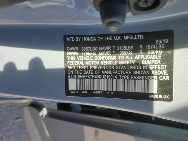 SHHFK7H49KU219014 - 2019 HONDA CIVIC SPORT Grau Foto 12