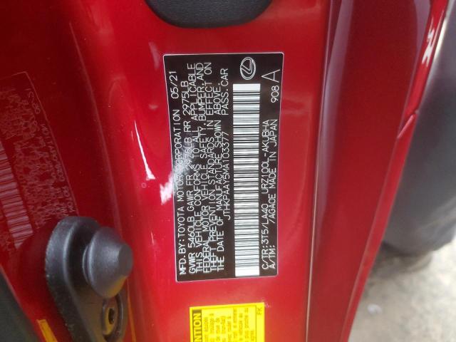 JTHKPAAY5MA103377 - 2021 LEXUS LC 500 RED photo 12