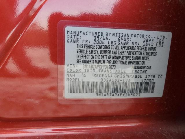 3N1AB7APXFY349073 - 2015 NISSAN SENTRA S RED photo 12