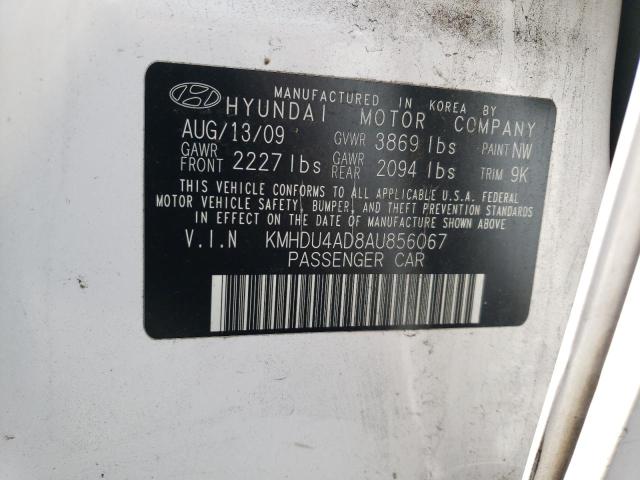 KMHDU4AD8AU856067 - 2010 HYUNDAI ELANTRA BLUE WHITE photo 13