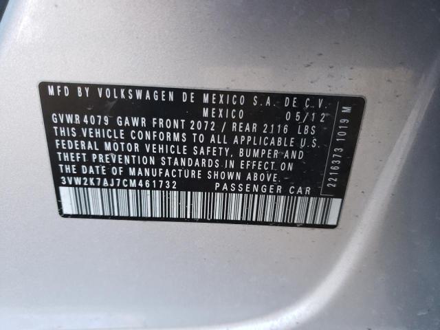 3VW2K7AJ7CM461732 - 2012 VOLKSWAGEN JETTA BASE Gümüş foto 12