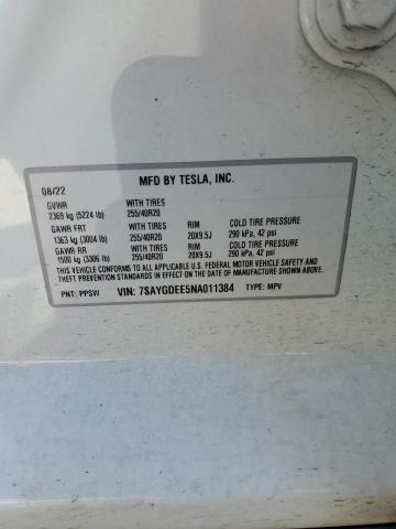 7SAYGDEE5NA011384 - 2022 TESLA MODEL Y WHITE photo 13