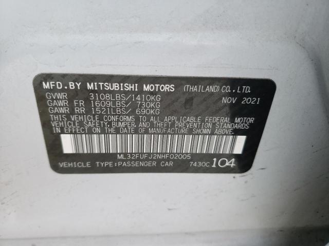 ML32FUFJ2NHF02005 - 2022 MITSUBISHI MIRAGE G4 ES თეთრი ფოტო 13