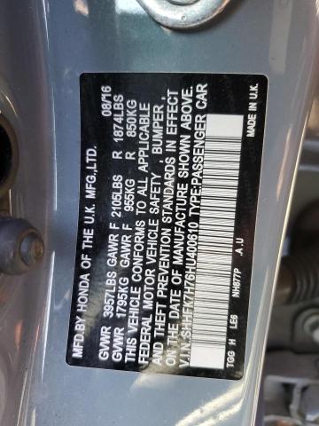 SHHFK7H76HU400610 - 2017 HONDA CIVIC EXL ლურჯი ფოტო 13