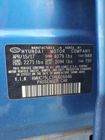 KMHC75LC1HU036646 - 2017 HYUNDAI IONIQ SEL BLUE photo 13