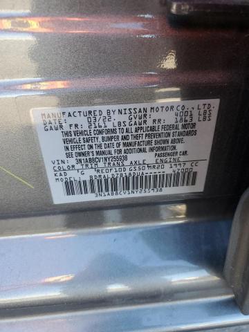 3N1AB8CV1NY255938 - 2022 NISSAN SENTRA SV GRAY photo 12