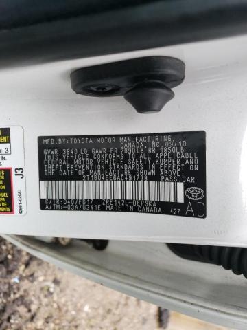 2T1BU4EE6AC491738 - 2010 TOYOTA COROLLA BASE WHITE photo 12