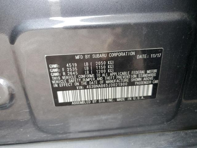 4S3BNAB65J3021900 - 2018 SUBARU LEGACY 2.5I GRAY photo 12