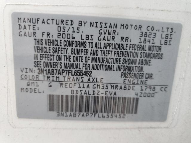 3N1AB7AP7FL655452 - 2015 NISSAN SENTRA S WHITE photo 12