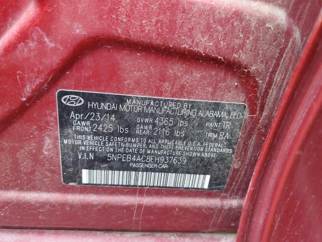 5NPEB4AC8EH937639 - 2014 HYUNDAI SONATA GLS RED photo 12