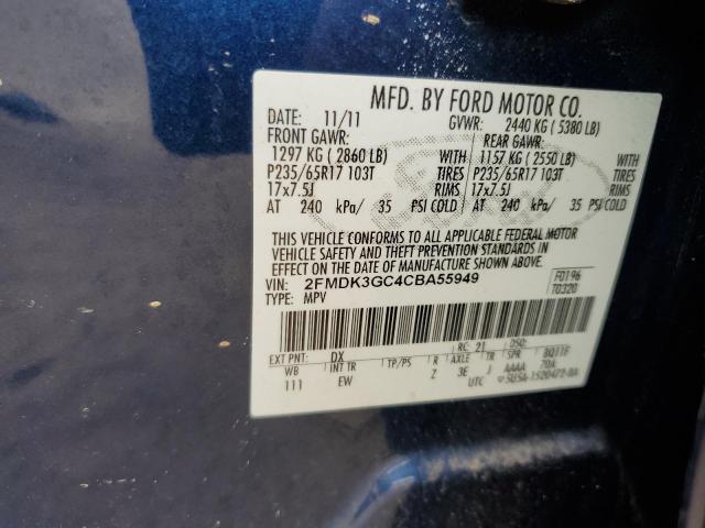 2FMDK3GC4CBA55949 - 2012 FORD EDGE SE BLUE photo 12