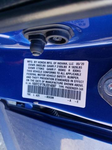 19XFC1F79LE014597 - 2020 HONDA CIVIC EXL BLUE photo 12
