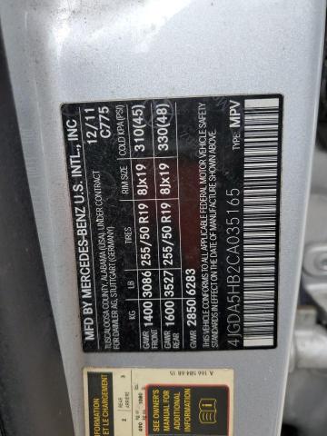 4JGDA5HB2CA035165 - 2012 MERCEDES-BENZ ML 350 4MATIC SILVER photo 12