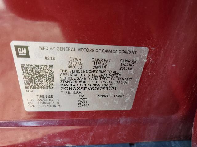 2GNAXSEV6J6280121 - 2018 CHEVROLET EQUINOX LT RED photo 13