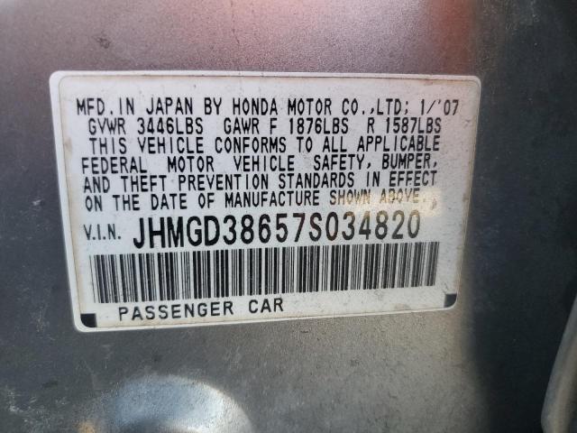 JHMGD38657S034820 - 2007 HONDA FIT S 灰色 照片 12
