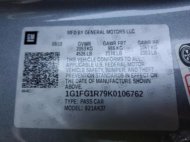 1G1FG1R79K0106762 - 2019 CHEVROLET CAMARO SS GRAY photo 12