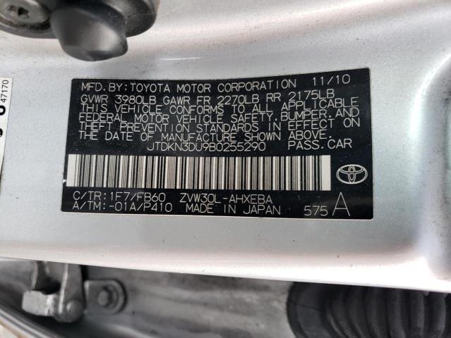 JTDKN3DU9B0255290 - 2011 TOYOTA PRIUS SILVER photo 12