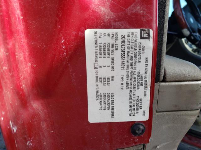 2CNDL73F556144011 - 2005 CHEVROLET EQUINOX LT RED photo 12